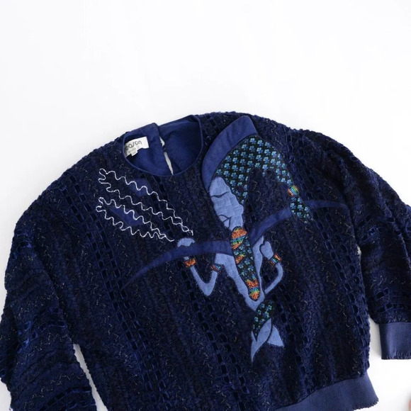 Vintage Season Fashion Navy Knit Crewneck Sweater Size 13 - Picture 10 of 14